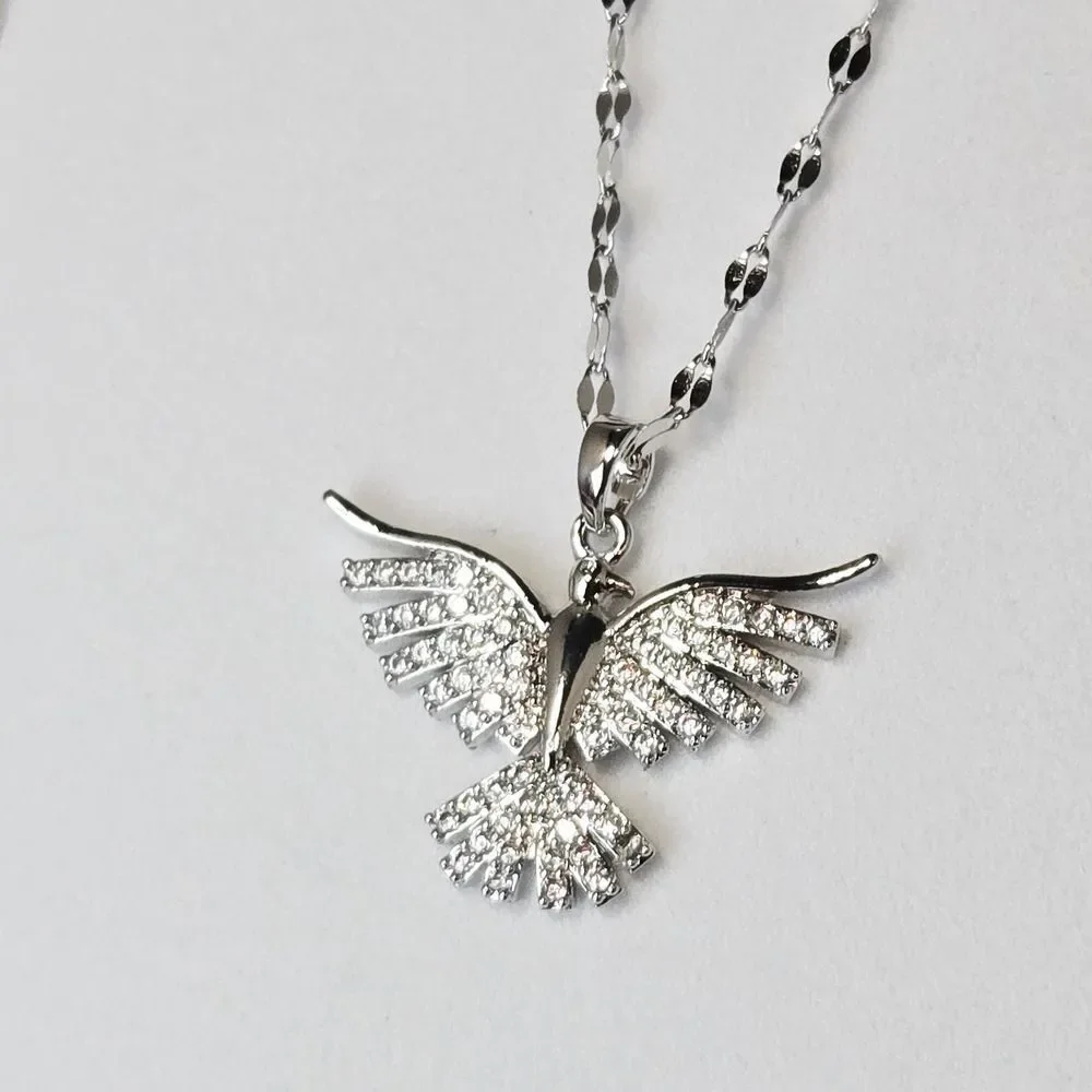 Silver Rhinestone Phoenix Necklace Dark Rebirth Firebird Pendant Gothic Glam